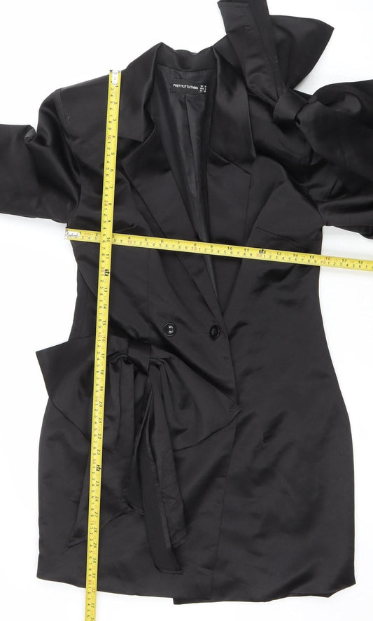 PrettyLittleThing Women’s Black Jacket Dress Size 10 Long Sleeve Satin