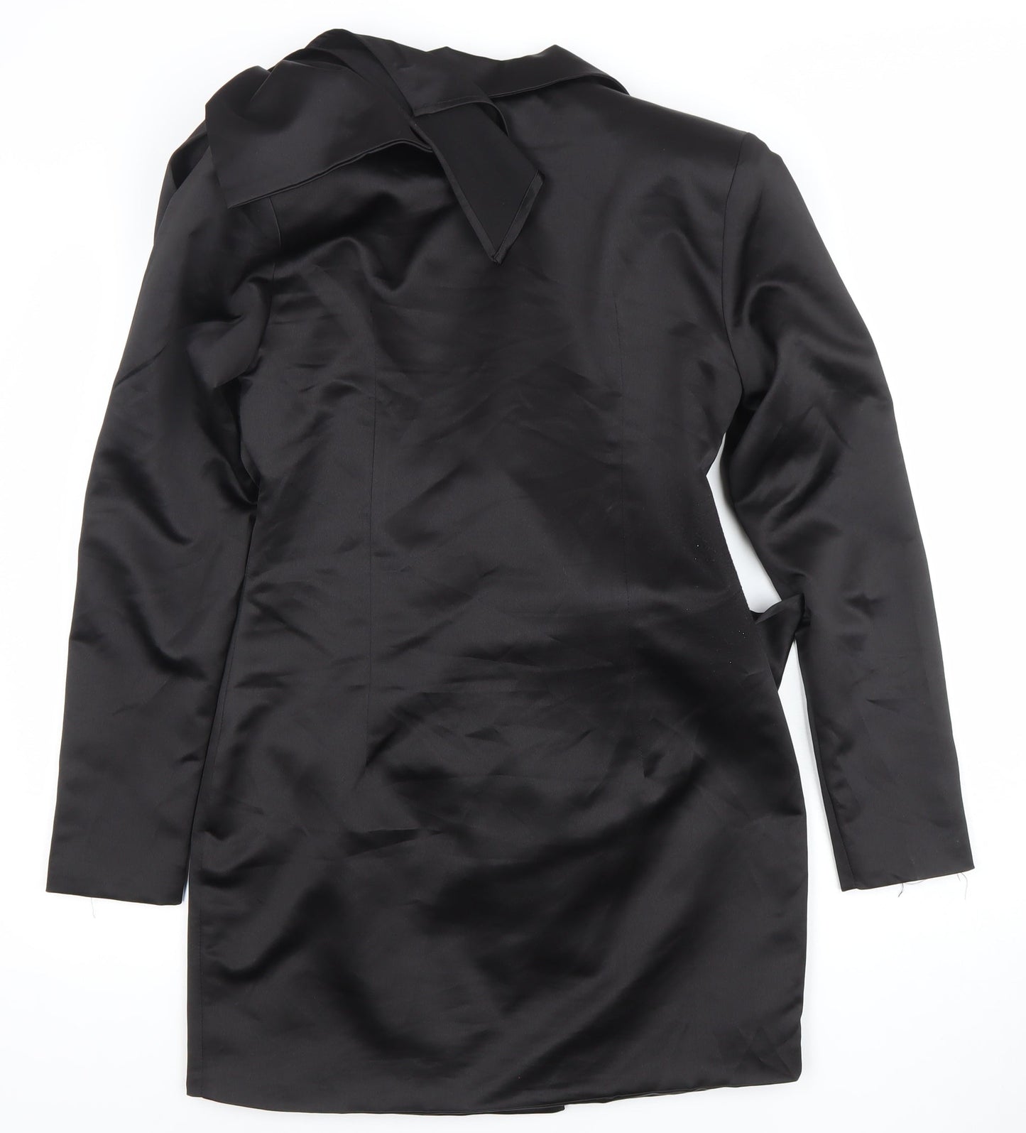 PrettyLittleThing Women’s Black Jacket Dress Size 10 Long Sleeve Satin