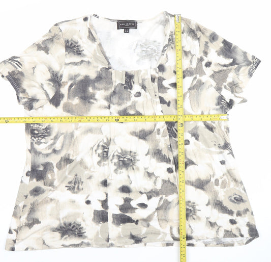 Ann Harvey Womens Beige Floral Tunic Blouse UK 20 Viscose Short Sleeve