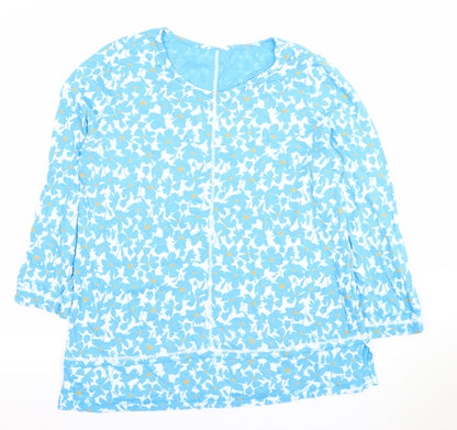 Woolovers Men's Blue Floral 3/4 Sleeve Cotton Modal T-Shirt M