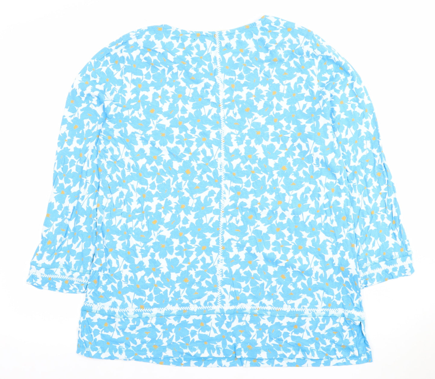 Woolovers Men's Blue Floral 3/4 Sleeve Cotton Modal T-Shirt M