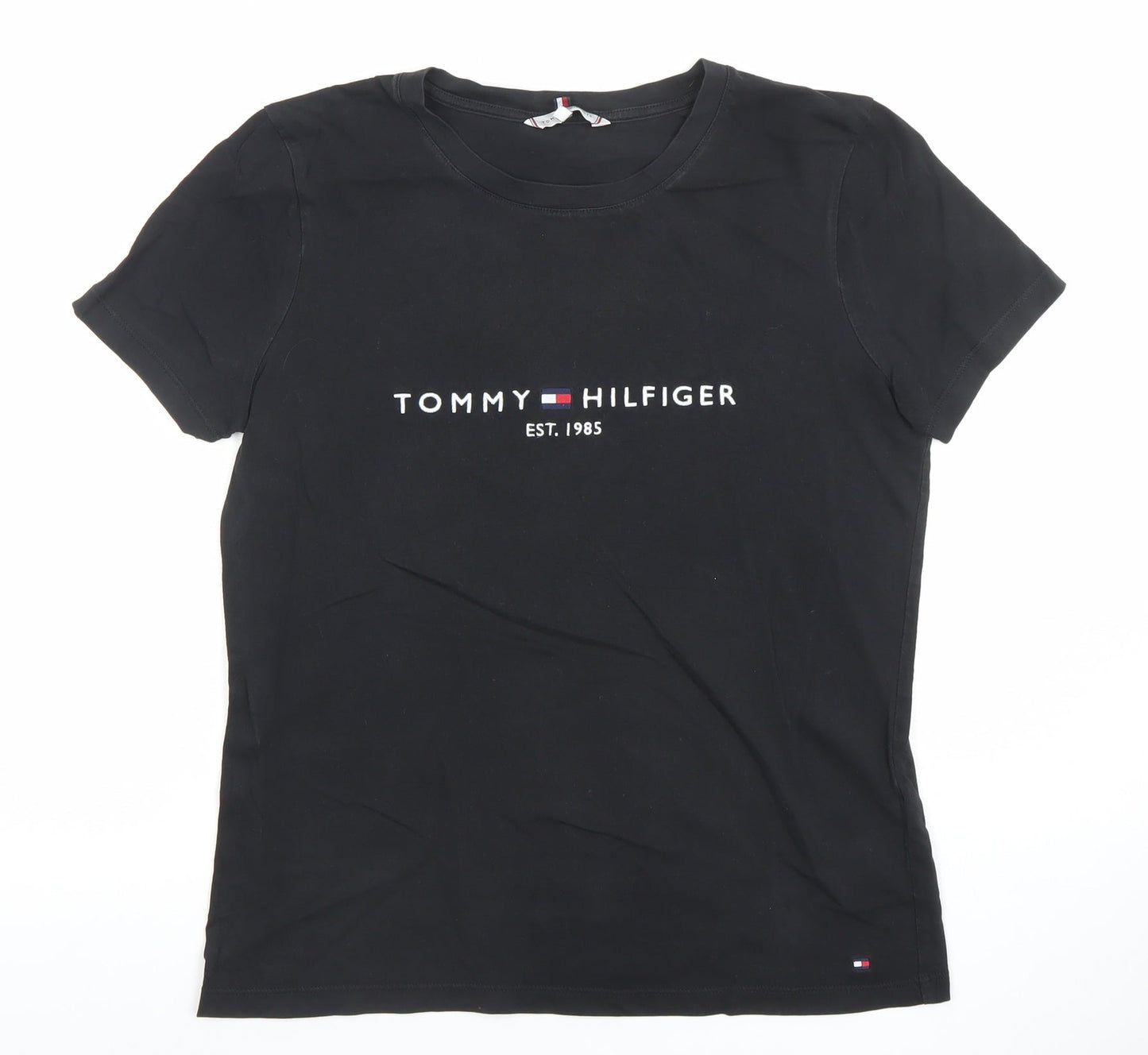 Tommy Hilfiger Men Black Small Logo Cotton Stretch T-Shirt
