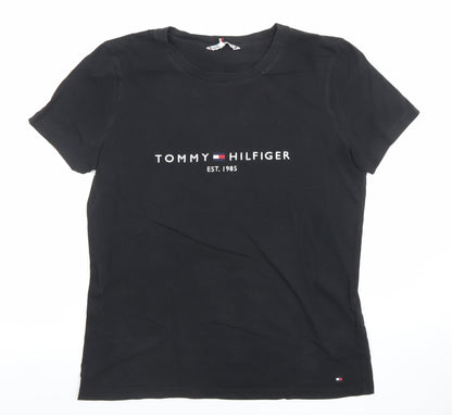 Tommy Hilfiger Men Black Small Logo Cotton Stretch T-Shirt