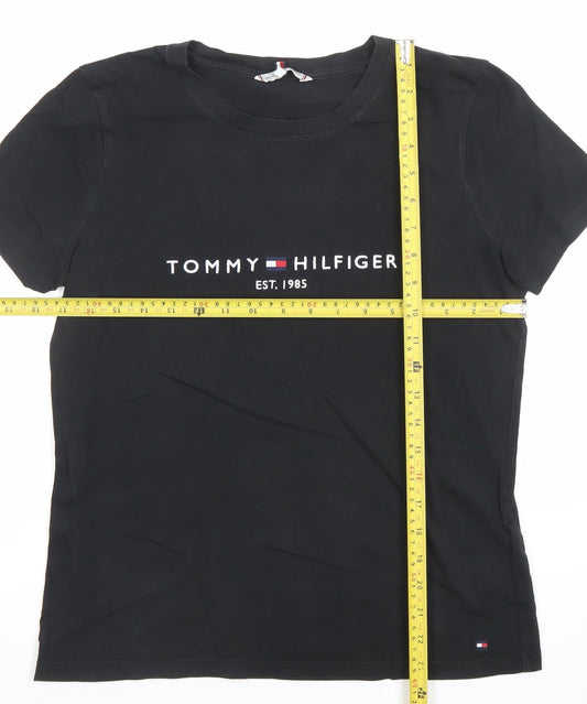 Tommy Hilfiger Men Black Small Logo Cotton Stretch T-Shirt