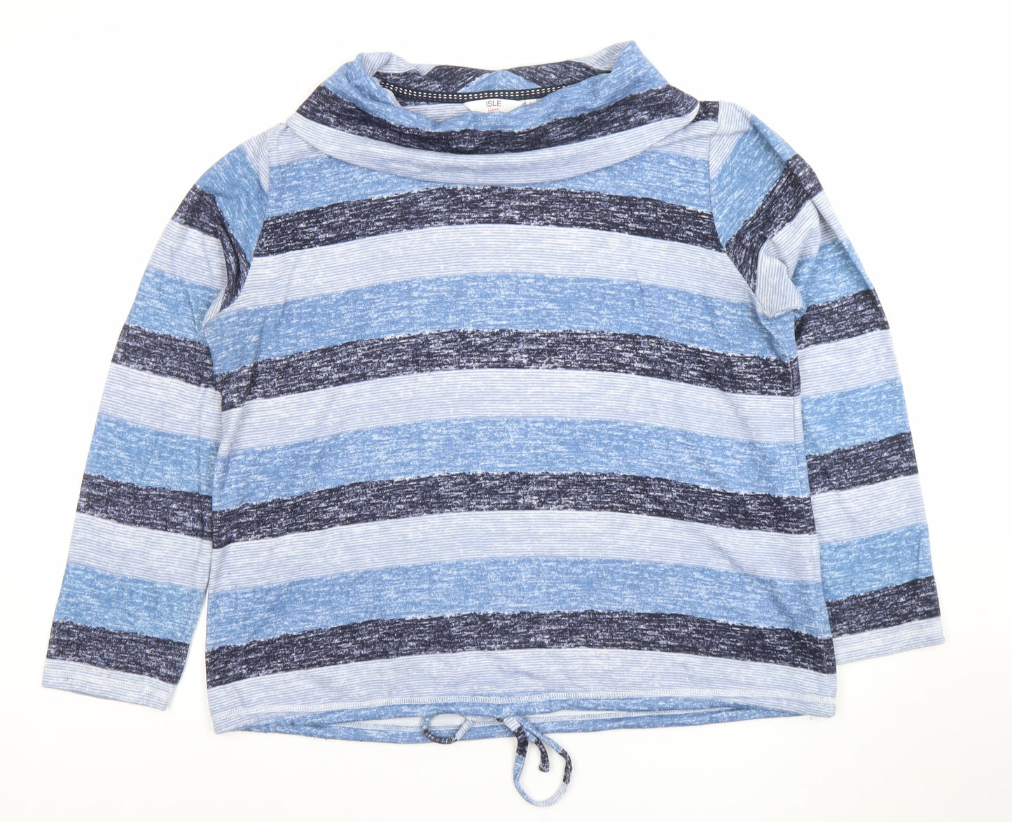 Isle Womens Blue Striped Cowl Neck Long Sleeve T-Shirt Size L