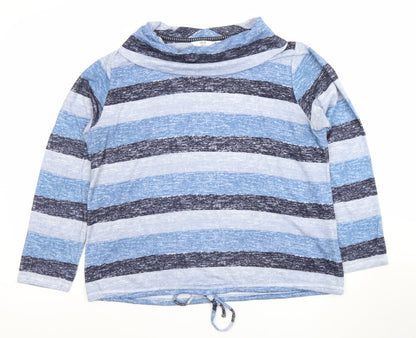 Isle Womens Blue Striped Cowl Neck Long Sleeve T-Shirt Size L