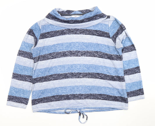 Isle Womens Blue Striped Cowl Neck Long Sleeve T-Shirt Size L