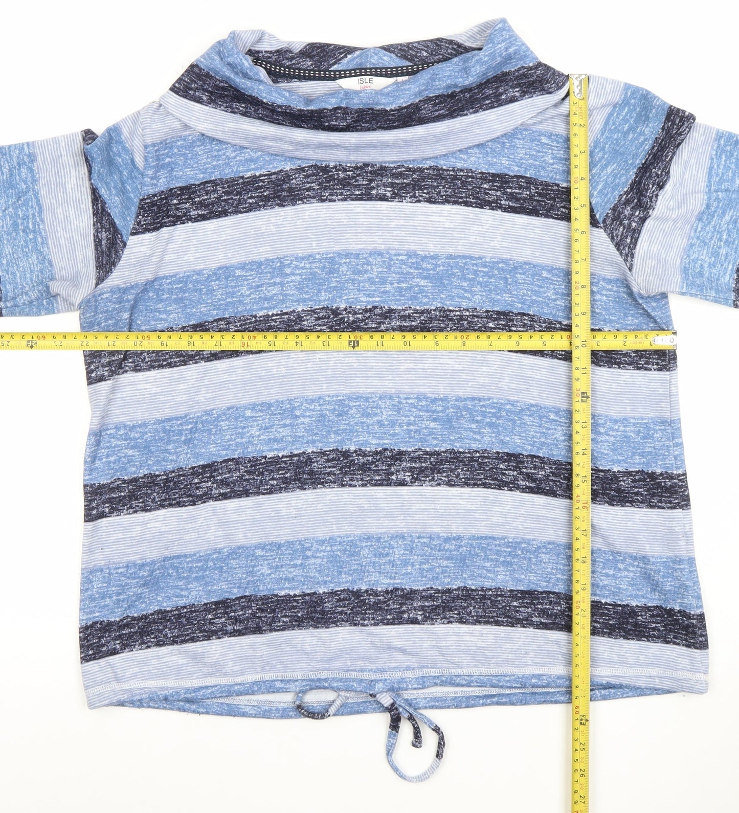 Isle Womens Blue Striped Cowl Neck Long Sleeve T-Shirt Size L
