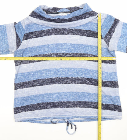 Isle Womens Blue Striped Cowl Neck Long Sleeve T-Shirt Size L