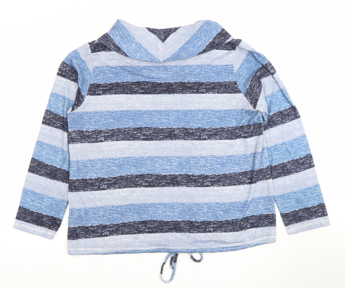 Isle Womens Blue Striped Cowl Neck Long Sleeve T-Shirt Size L