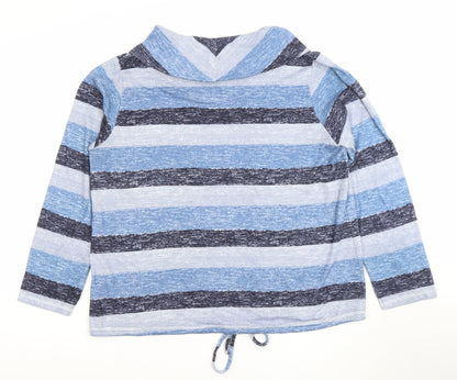 Isle Womens Blue Striped Cowl Neck Long Sleeve T-Shirt Size L
