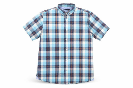 St. Bernard for Dunes Stores Men’s Blue Check Short Sleeve Cotton Shirt Size S