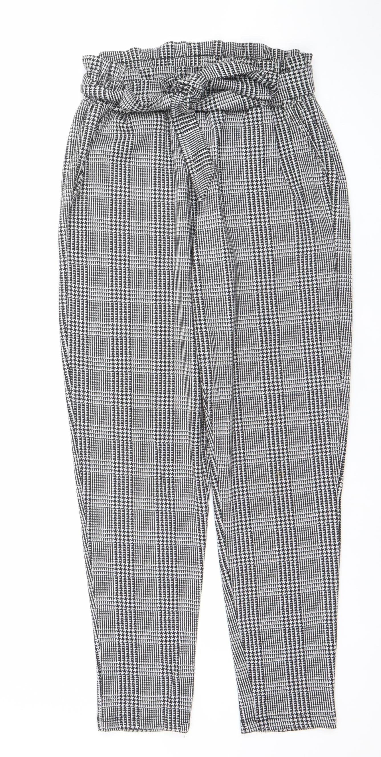 New Look Women's Grey Check Paperbag Trousers Size 8