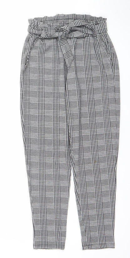 New Look Women's Grey Check Paperbag Trousers Size 8
