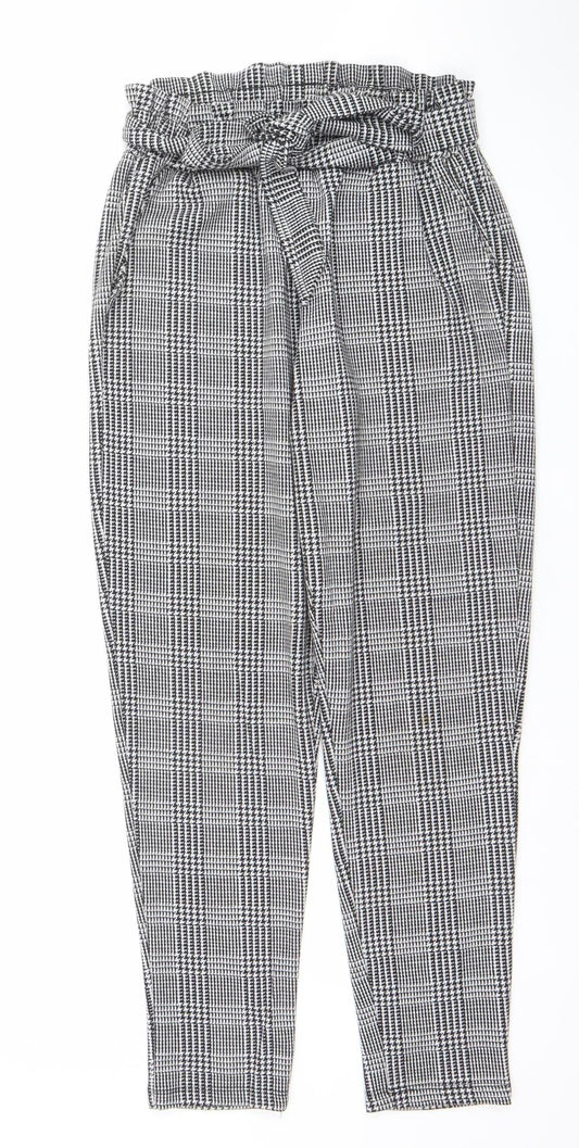 New Look Women's Grey Check Paperbag Trousers Size 8