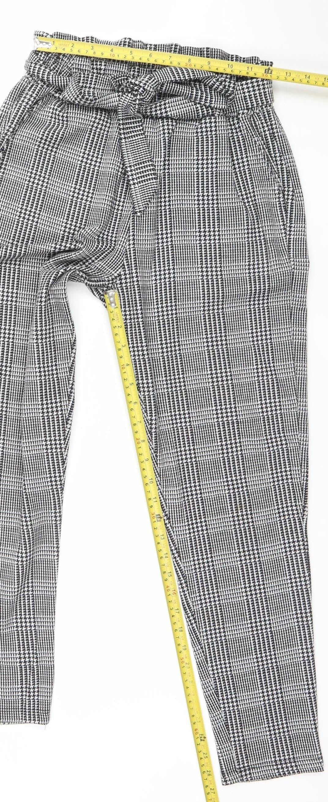 New Look Women's Grey Check Paperbag Trousers Size 8