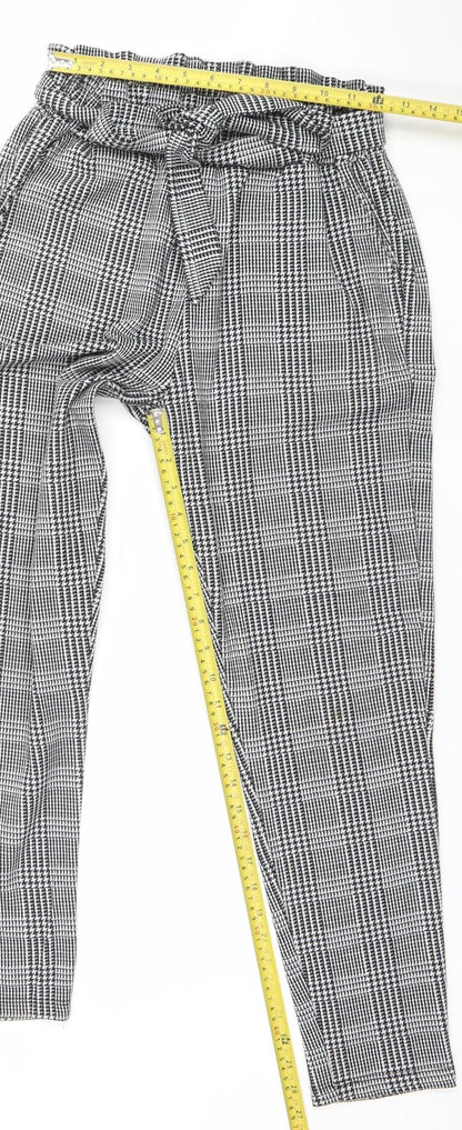 New Look Women's Grey Check Paperbag Trousers Size 8