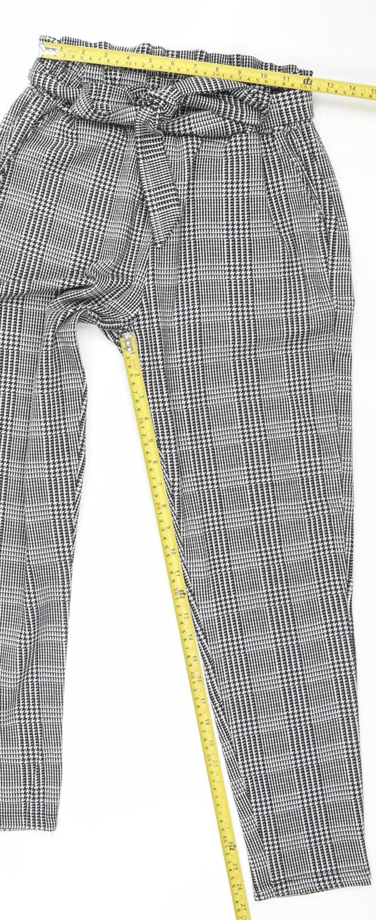 New Look Women's Grey Check Paperbag Trousers Size 8
