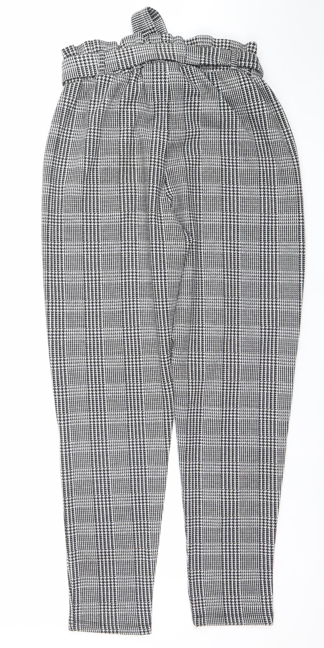 New Look Women's Grey Check Paperbag Trousers Size 8