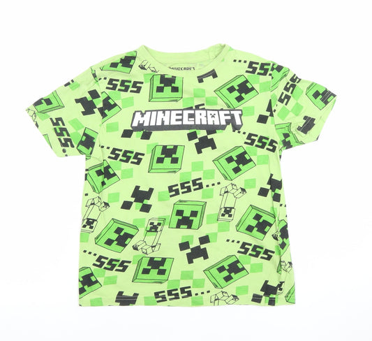 Primark Boys Green Minecraft Creeper T-Shirt 5-6 Years Short Sleeve Cotton