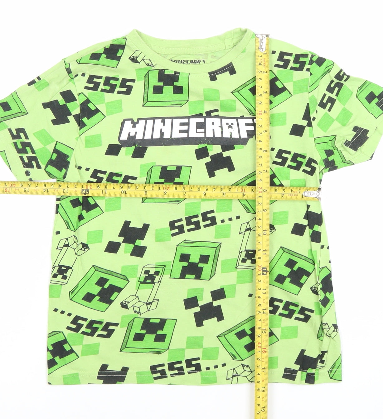 Primark Boys Green Minecraft Creeper T-Shirt 5-6 Years Short Sleeve Cotton