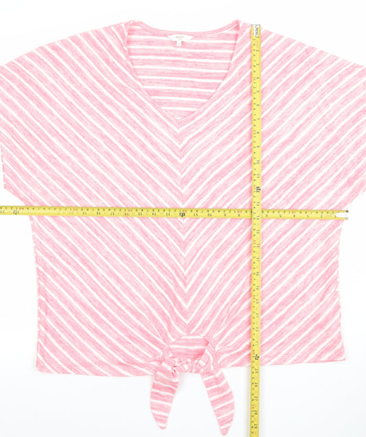 Cotton Traders Women’s Pink Striped V-Neck Tie Hem T-Shirt Size 20