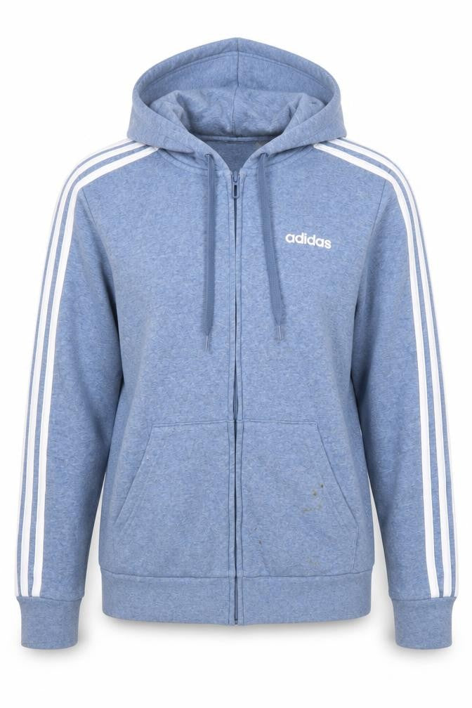 Front view of Adidas Women Blue Full Zip Hoodie, size S, 8-10 Cotton Blend