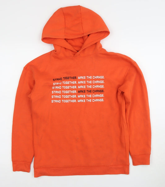 Primark Boys Orange Pullover Hoodie 12-13 Years Graphic Print Cotton Blend