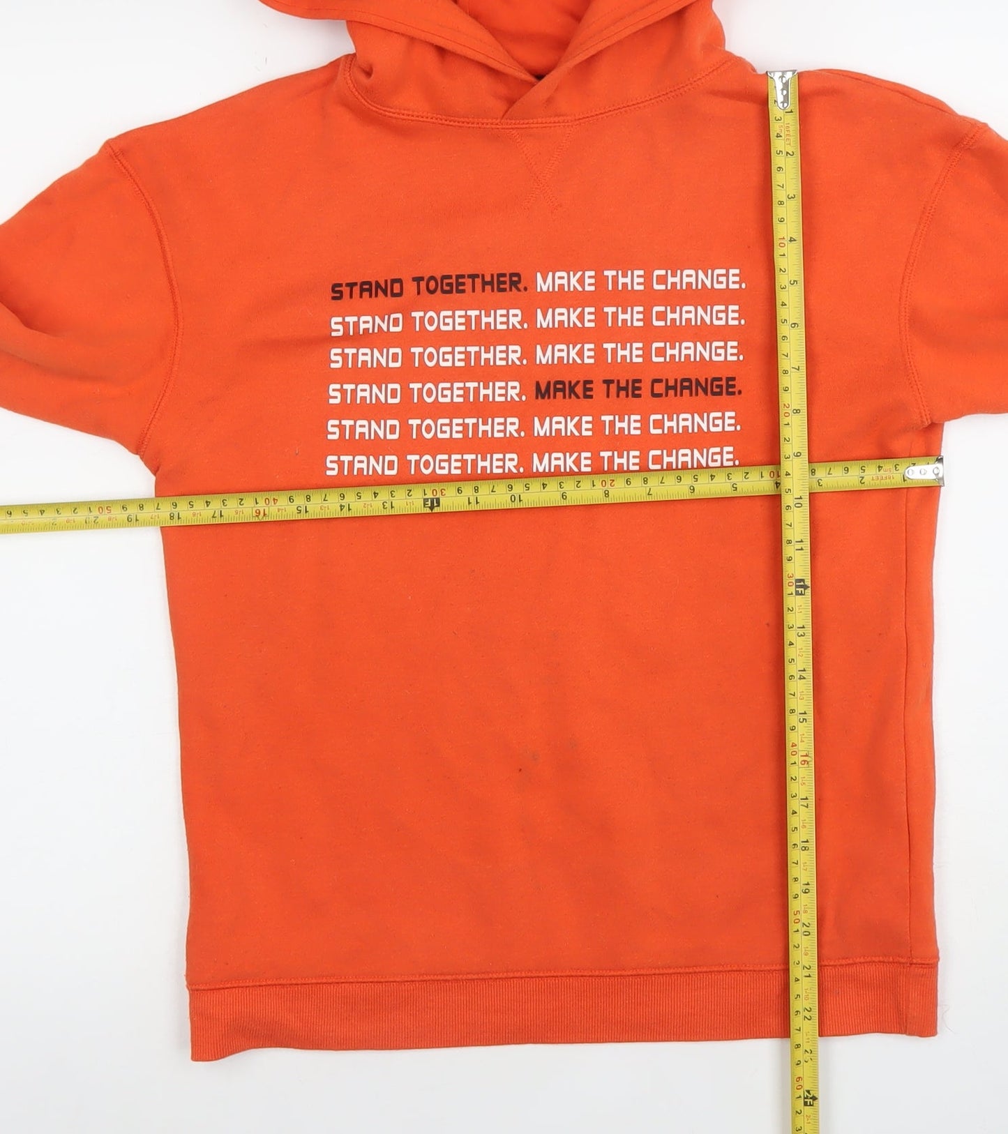 Primark Boys Orange Pullover Hoodie 12-13 Years Graphic Print Cotton Blend