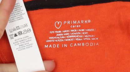 Primark Boys Orange Pullover Hoodie 12-13 Years Graphic Print Cotton Blend