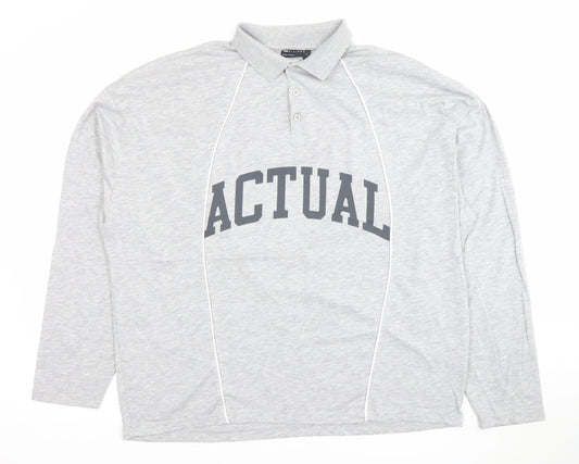 ASOS Mens Grey Long Sleeve Polo Shirt Size M Graphic Cotton Blend