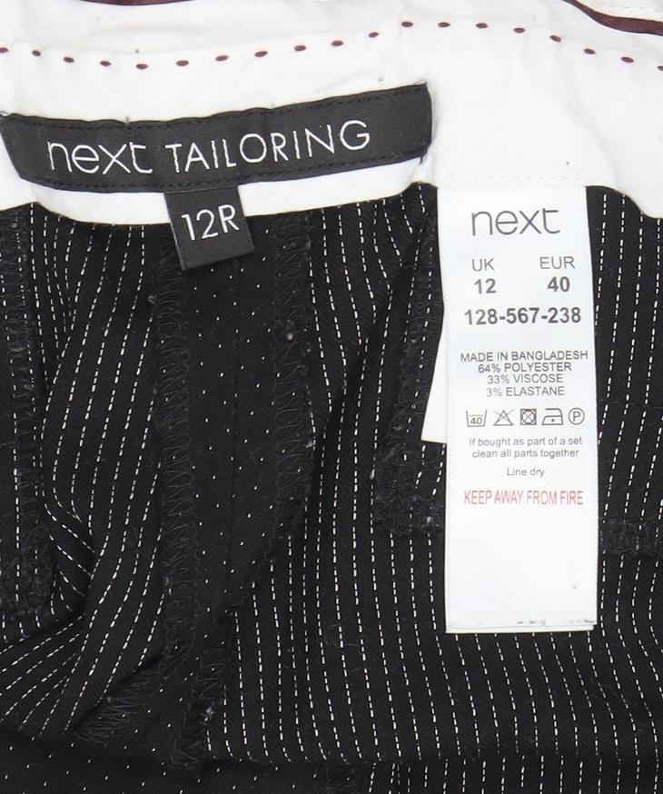 Next Tailoring Women Black Pinstripe Trousers Size 12R Polyester Blend