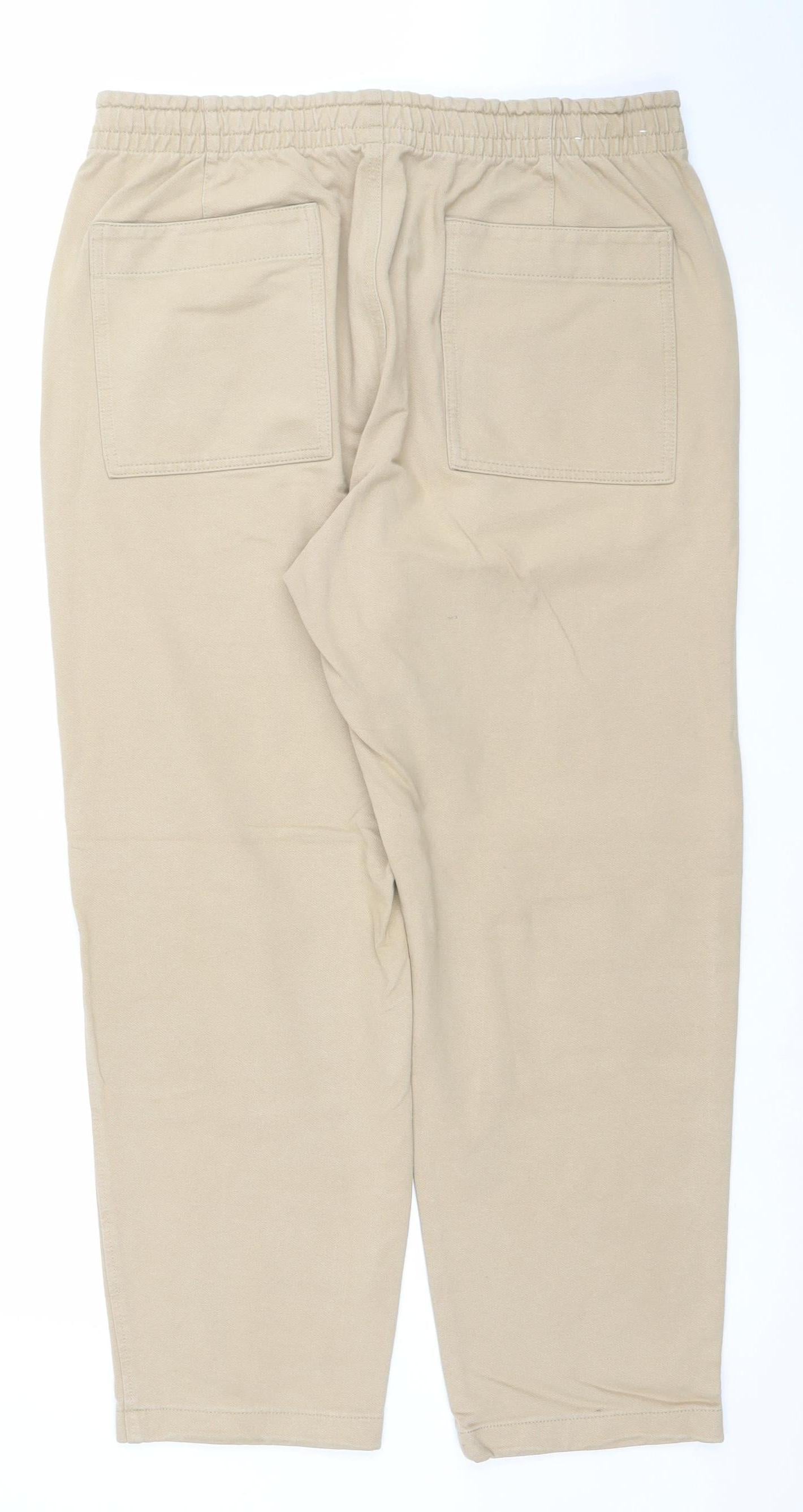 UNIQLO Men Beige Elastic Waist Cotton Blend Jogger Trousers 33-36in Waist