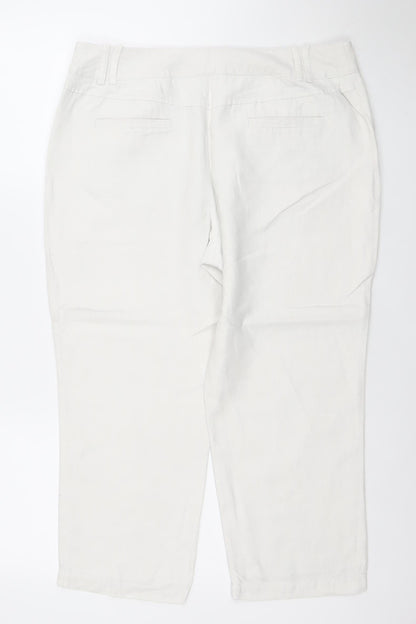 Next Women’s White Linen Cotton Chino Trousers Size 14
