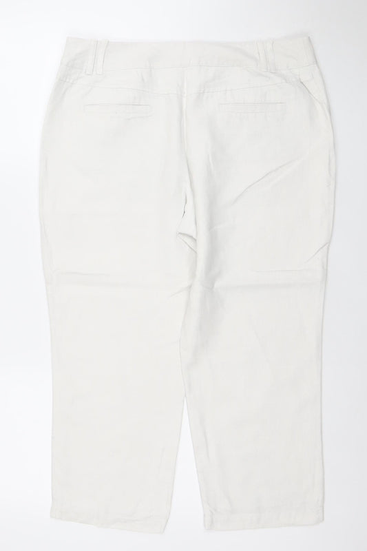 Next Women’s White Linen Cotton Chino Trousers Size 14