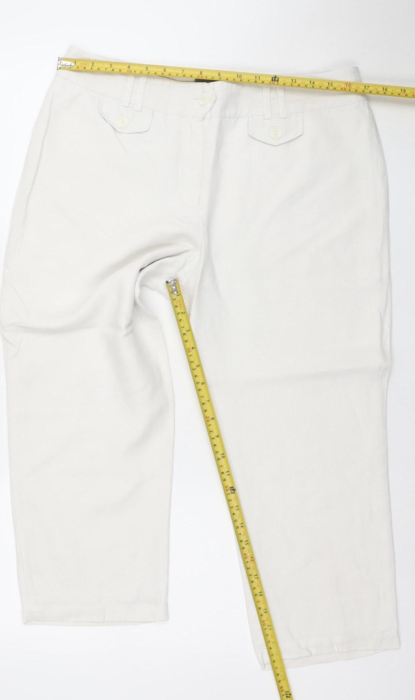 Next Women’s White Linen Cotton Chino Trousers Size 14