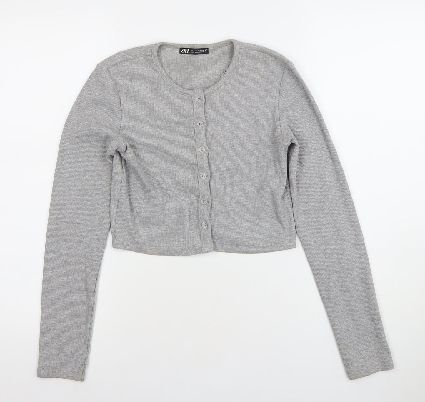 Womens UK Size S Zara Grey Cropped Button-Up
