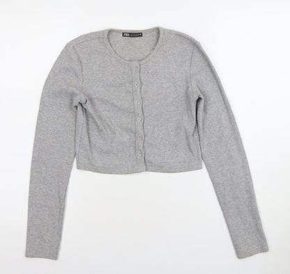 Womens UK Size S Zara Grey Cropped Button-Up