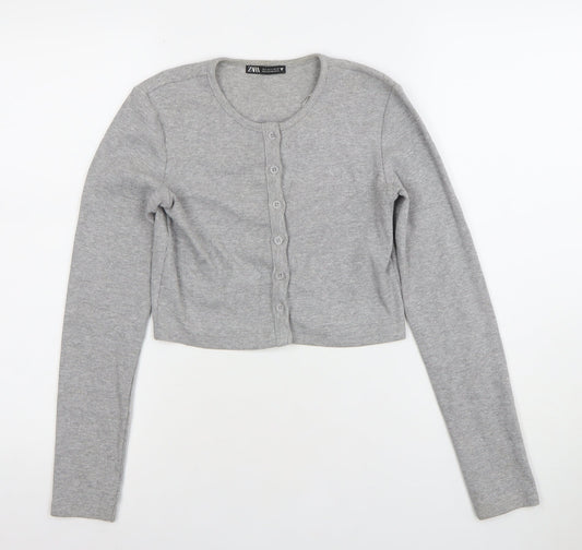 Womens UK Size S Zara Grey Cropped Button-Up