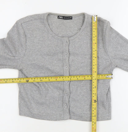 Womens UK Size S Zara Grey Cropped Button-Up