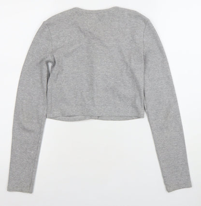 Womens UK Size S Zara Grey Cropped Button-Up