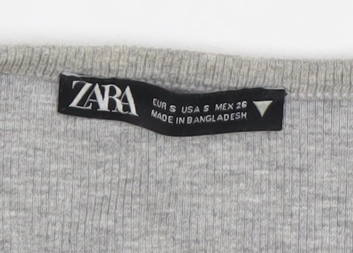 Womens UK Size S Zara Grey Cropped Button-Up