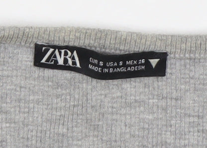 Womens UK Size S Zara Grey Cropped Button-Up