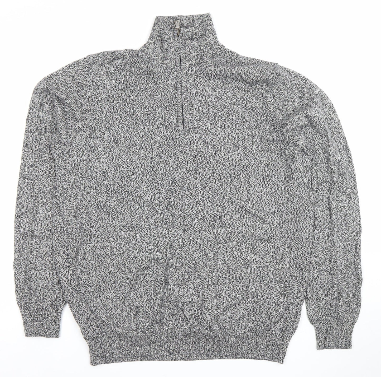 St Michael for Dunnes Stores Men's Grey Half Zip High Neck Cotton Jumper Medium