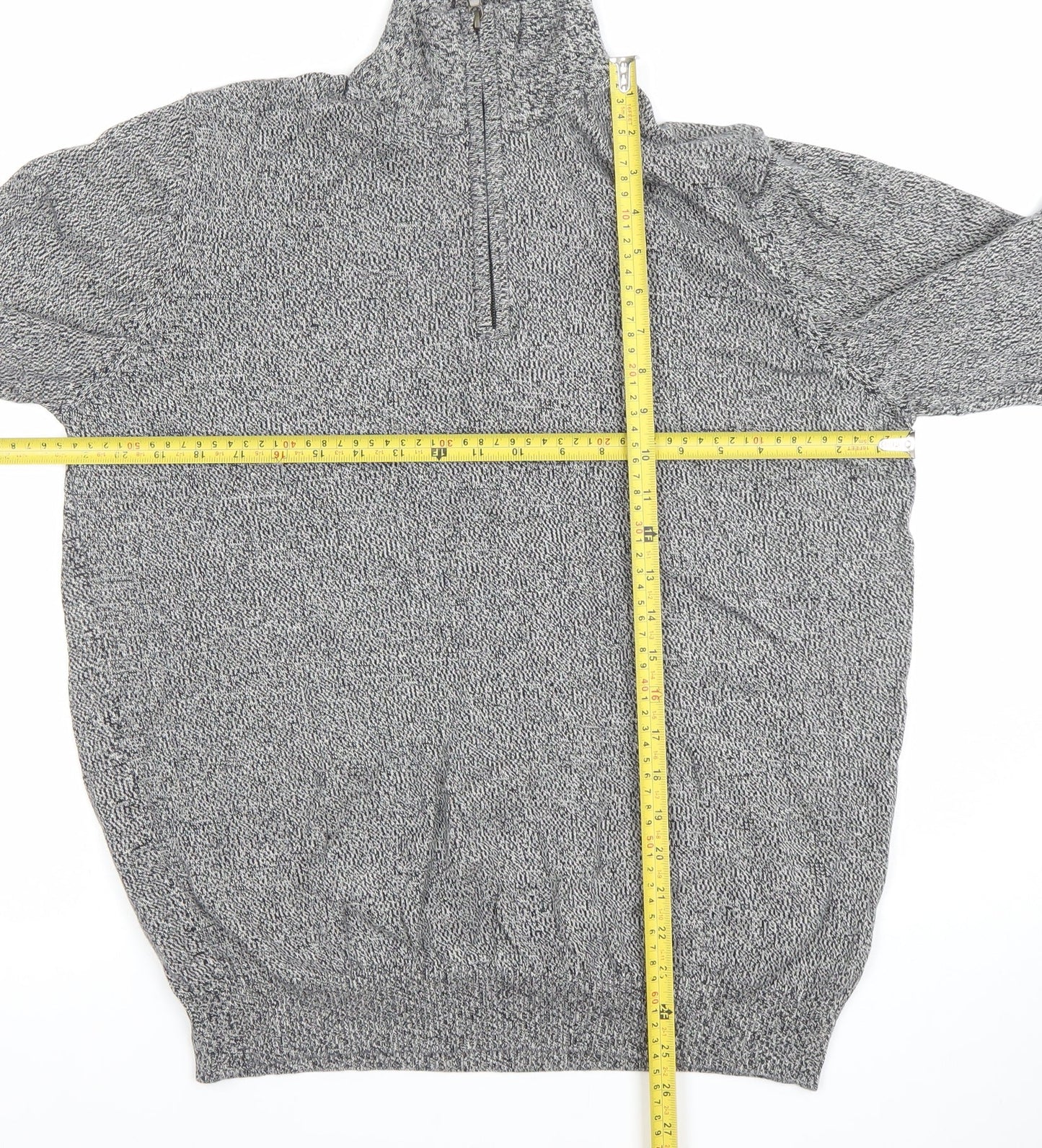 St Michael for Dunnes Stores Men's Grey Half Zip High Neck Cotton Jumper Medium