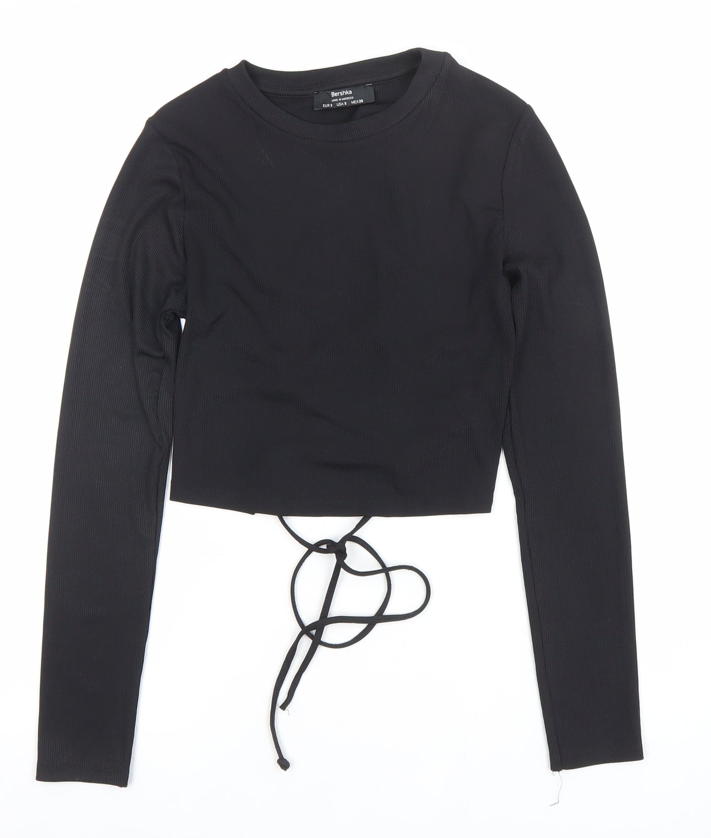 Bershka Women’s Black Cropped Lace Up Long Sleeve Top Size S
