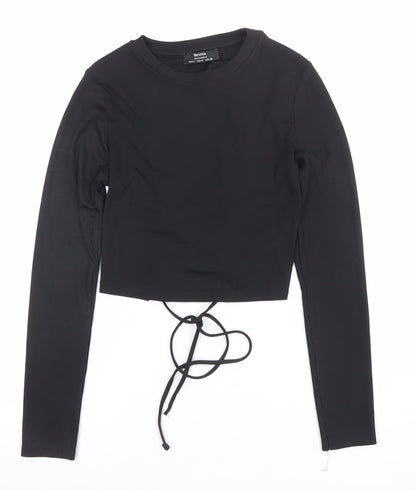 Bershka Women’s Black Cropped Lace Up Long Sleeve Top Size S