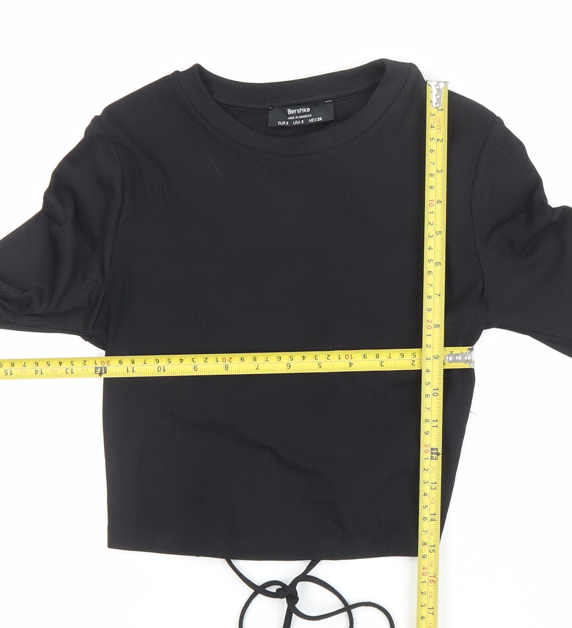 Bershka Women’s Black Cropped Lace Up Long Sleeve Top Size S