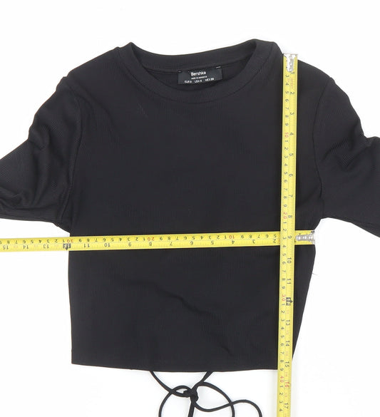 Bershka Women’s Black Cropped Lace Up Long Sleeve Top Size S