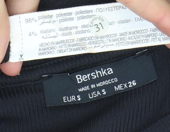 Bershka Women’s Black Cropped Lace Up Long Sleeve Top Size S